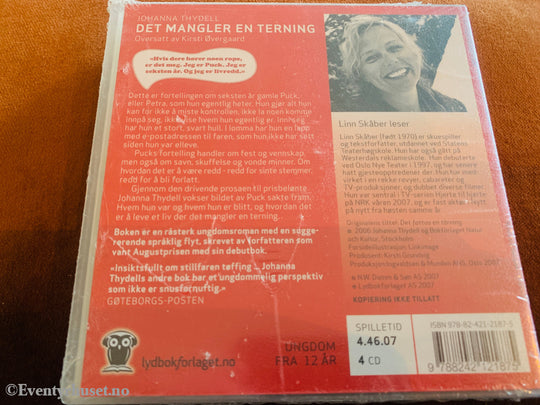Johanna Thydell. Det mangler en terning. 2006. Lydbok på CD. Ny i plast!