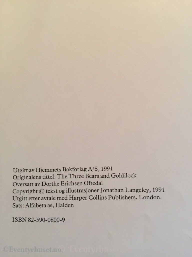 Jonathan Langley. 1991. Gullhår Og De Tre Bjørnene. Eventyrbok