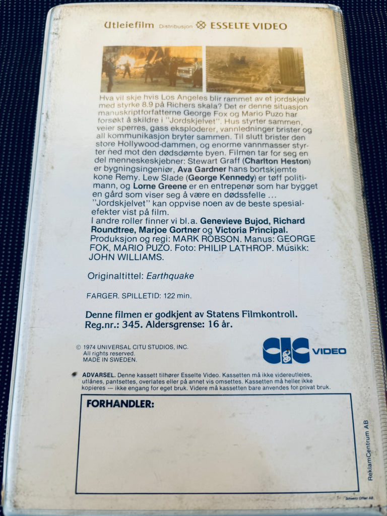 Jordskjelvet. 1974. VHS Big Box. VHS
