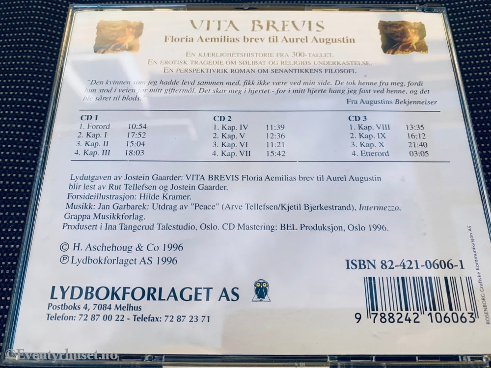 Jostein Gaarder. 1996. Vita Brevis. Lydbok På 3 Cd.