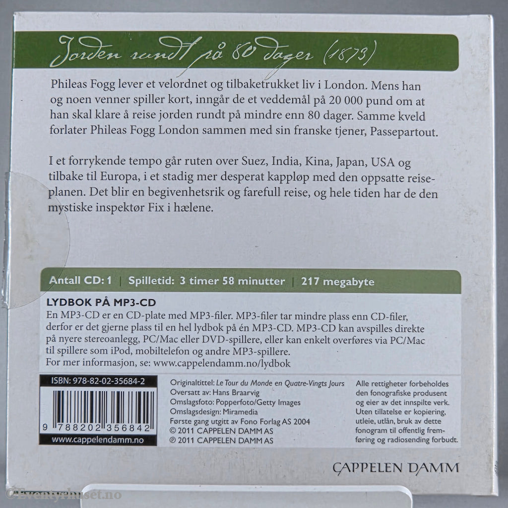 Jules Verne 1873 Jorden rundt på 80 dager. Lydbok på CD.