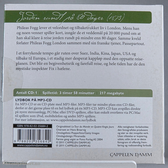 Jules Verne 1873 Jorden rundt på 80 dager. Lydbok på CD.