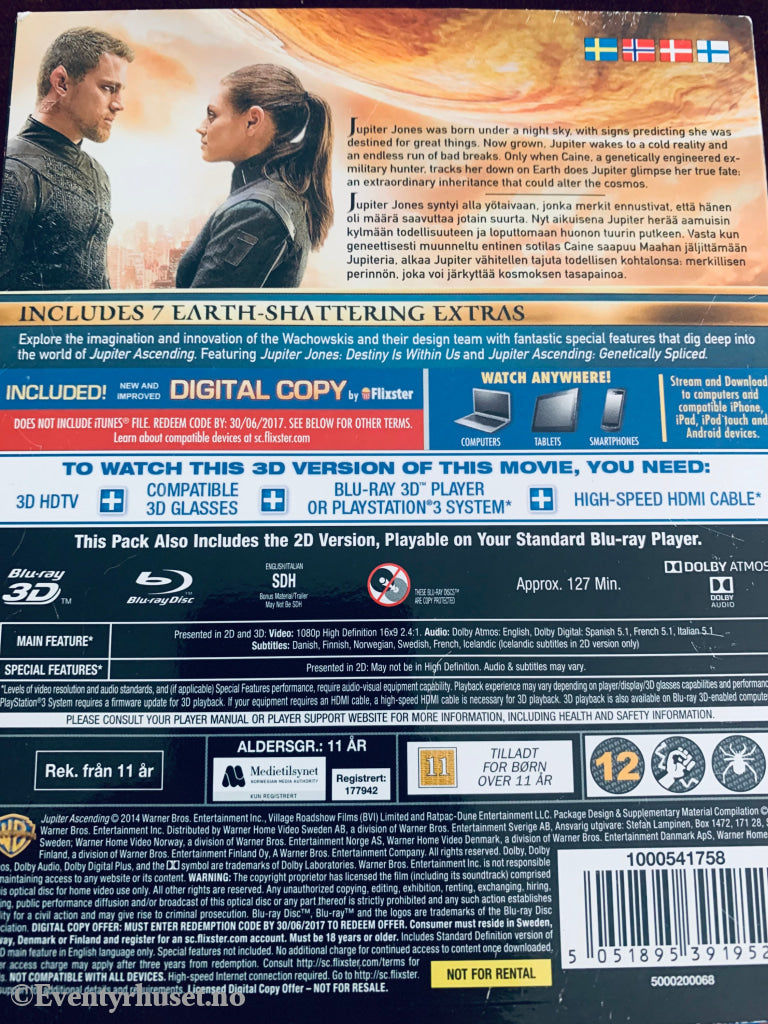 Jupiter Ascending 3D. Blu-Ray Slipcase. Blu-Ray Disc