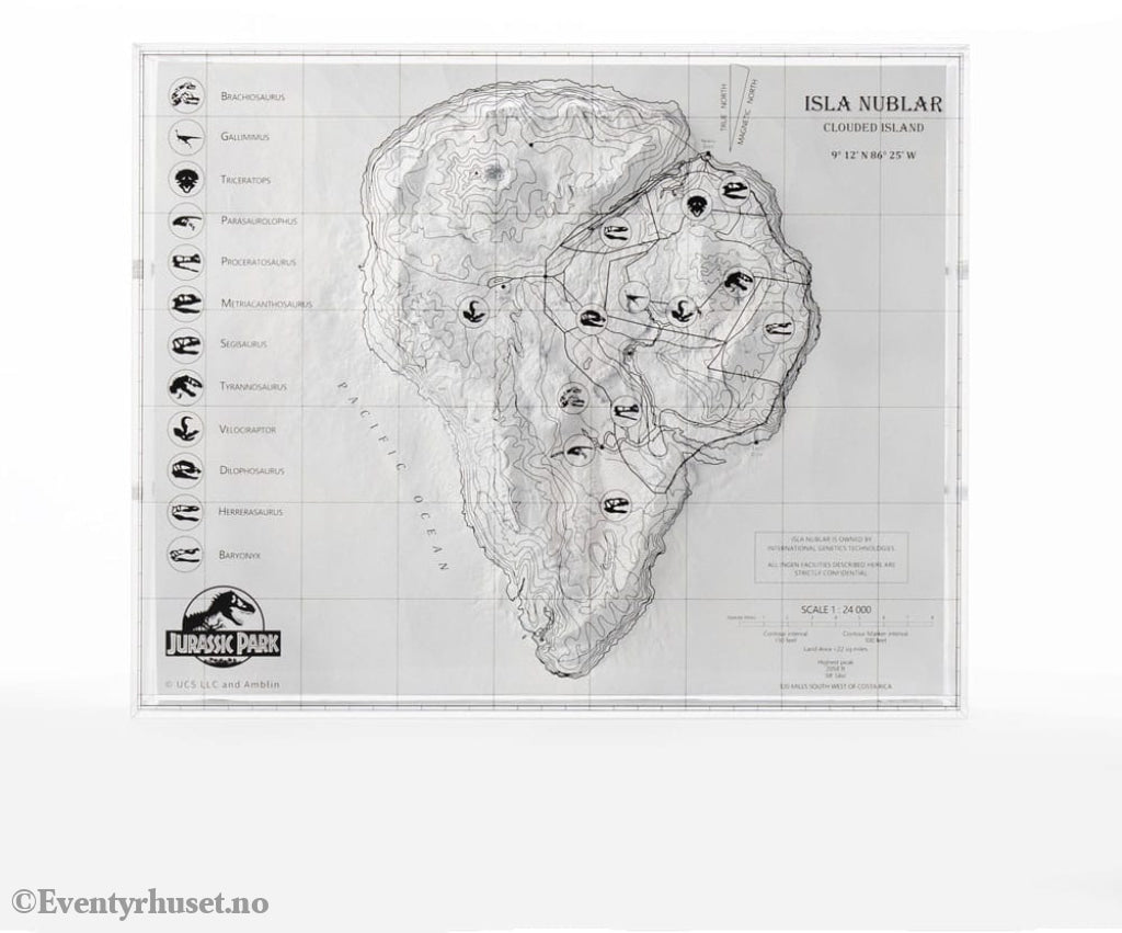 Jurassic Park Topographic Map Isla Nublar Collectibles