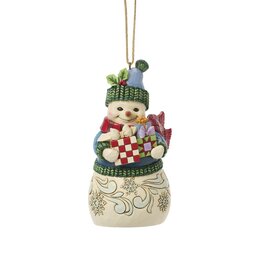 SNOWMAN WITH GIFTS HANGING ORNAMENT. 11,5 CM.