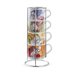 SET 4 STACKABLE ESPRESSO CUPS7 DWARFS + METALRACK. 80 ML.