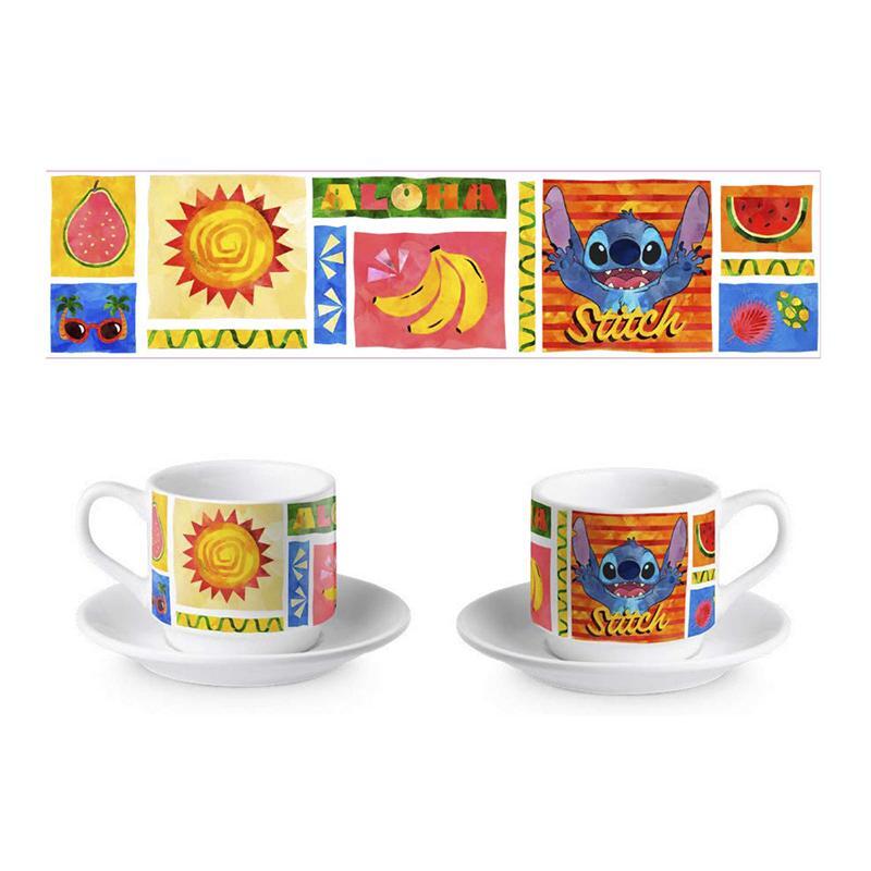 COFFEE CUP W/SAUCERS STITCH ALOHA. 2 PC. 130 ML.
