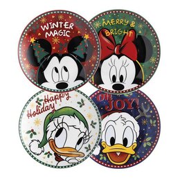 DESSERT PLATE MICKEY, MINNIE, DONALD & DAISY 4 PC. SET. D = 19 CM.