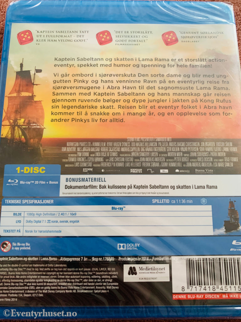 Kaptein Sabeltann og Skatten i Lama Rama. Blu-ray. Ny i plast!
