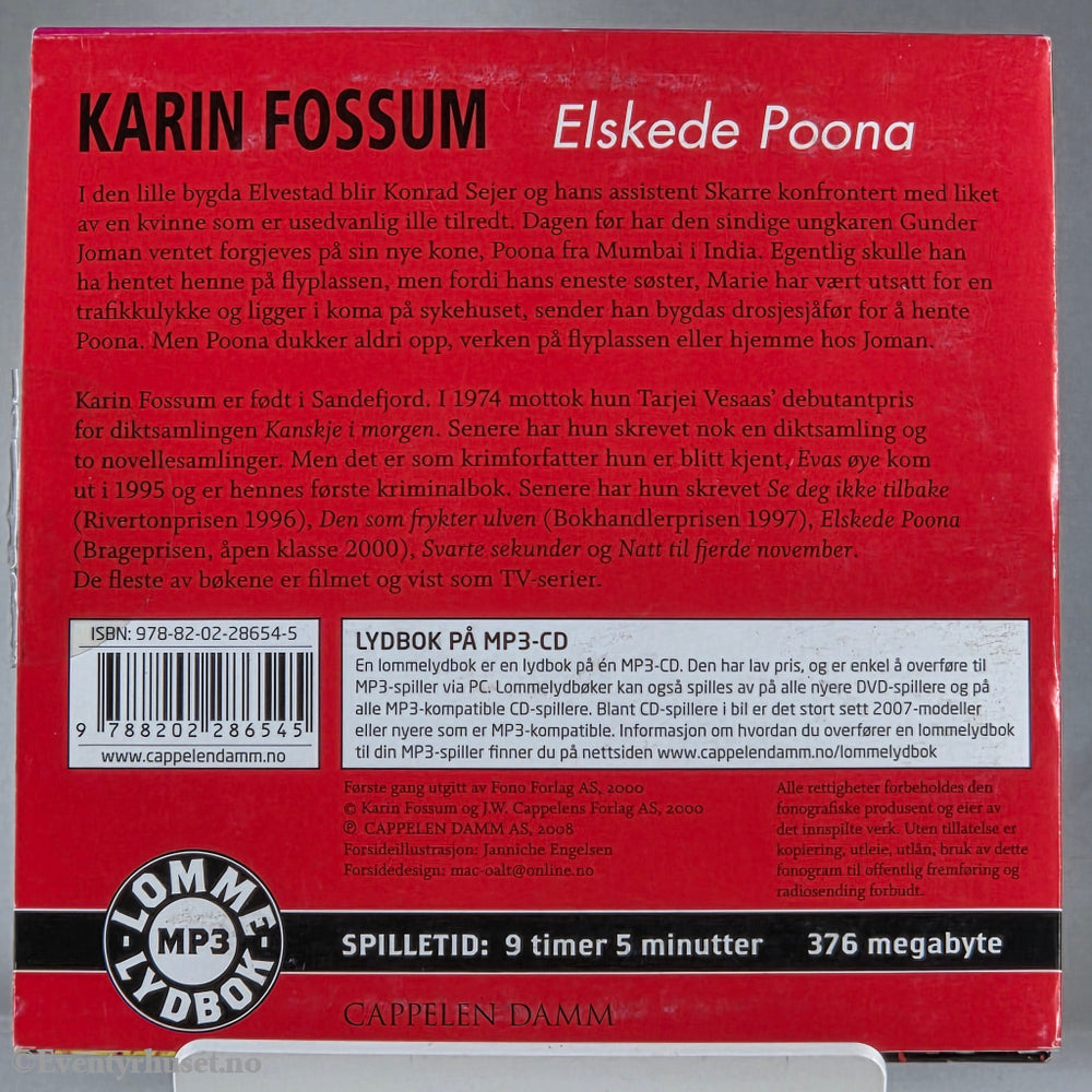 Karin Fossum 2000 Elskede Poona. Lydbok på CD.