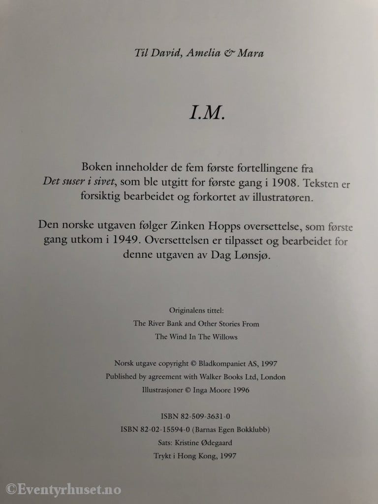 Kenneth Grahame Og Inga Moore. 1997. Det Suser I Sivet. Fortelling