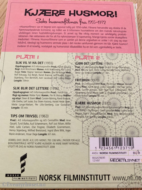 Kjære Husmor! Seks Humorfilmen Fra 1955-1972. Dvd Slipcase.