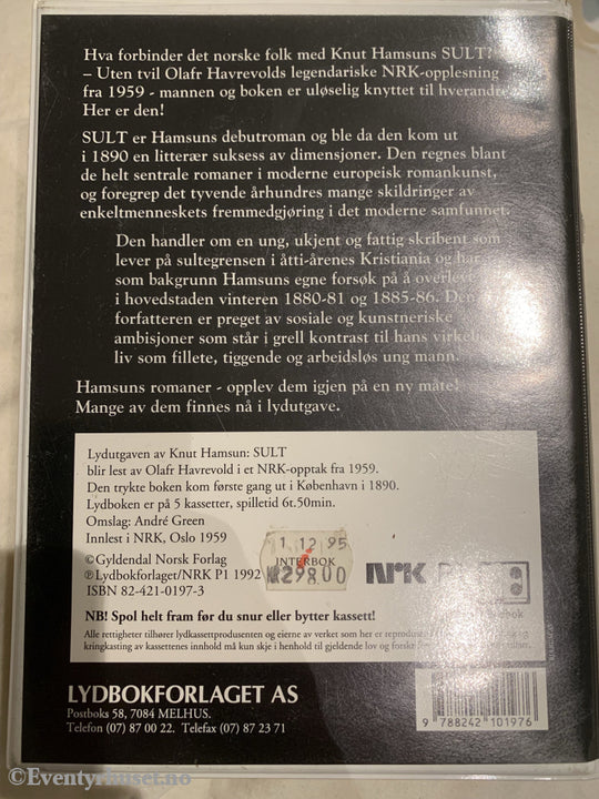 Knut Hamsun. 1890/1959/1992. Sult. Lydbok På 5 Kassetter. Kassettbok