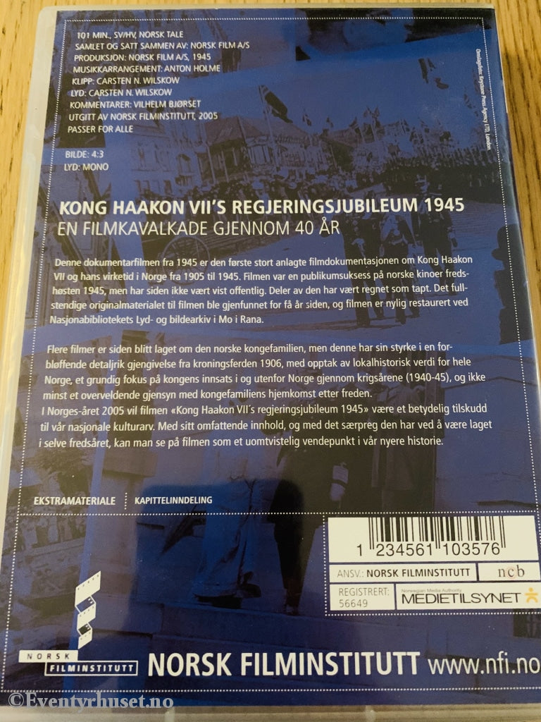 Kong Haakon Viis Regjeringsjubileum 1945. Dvd. Dvd