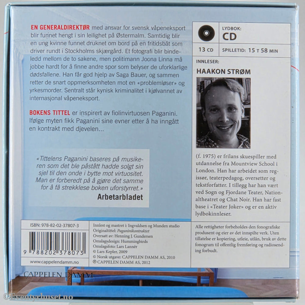 Lars Kepler 2010 Paganinikontrakten. Lydbok på CD. CBS/Fox Video