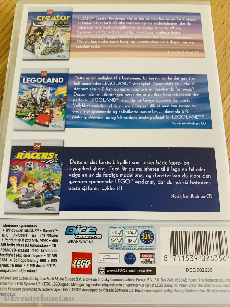 Lego 3 Spill - Legoland Racers Knights Kingdom. Pc-Spill. Pc