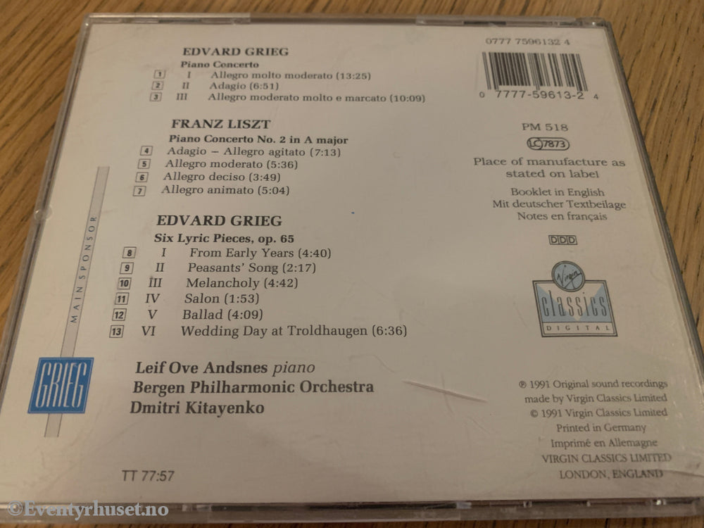 Leif Ove Andsnes – Grieg: Piano Concerto / Liszt: Piano Concerto No. 2. 1993. CD.