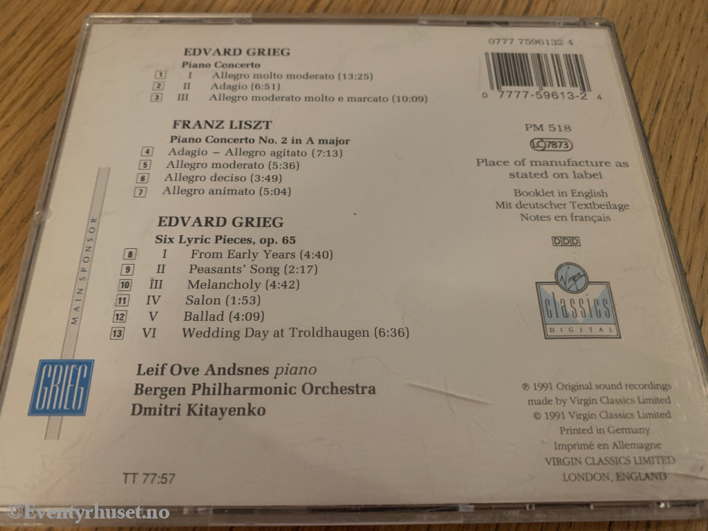 Leif Ove Andsnes – Grieg: Piano Concerto / Liszt: Piano Concerto No. 2. 1993. CD.