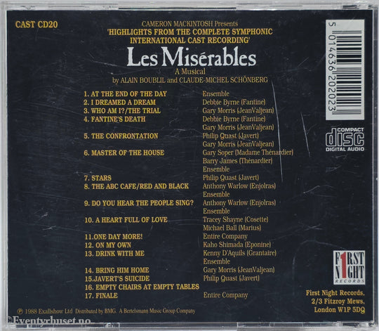 Les Misérables. 1988. Highlights from the Complete Symphonic Recording. CD.