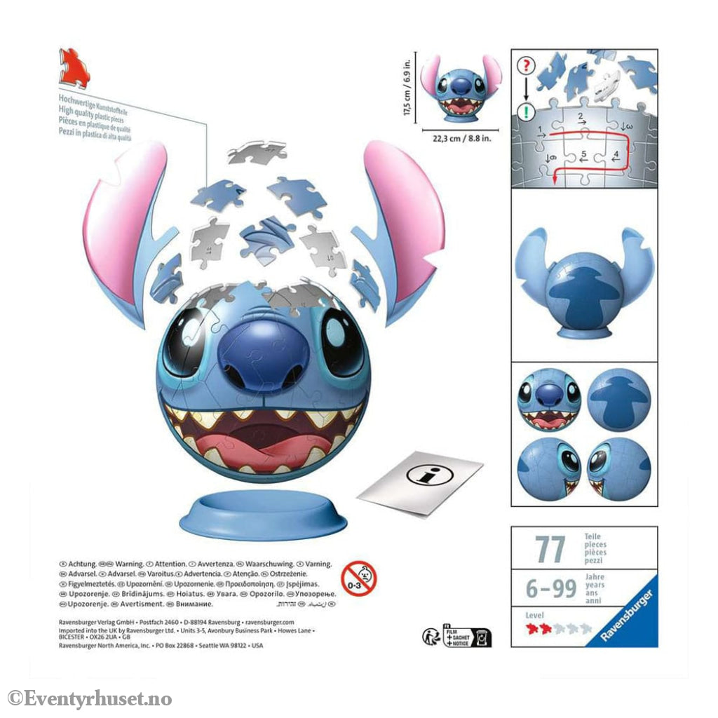 Lilo & Stitch 3D Puzzle Ball with Ears Stitch (77 pieces) Games
