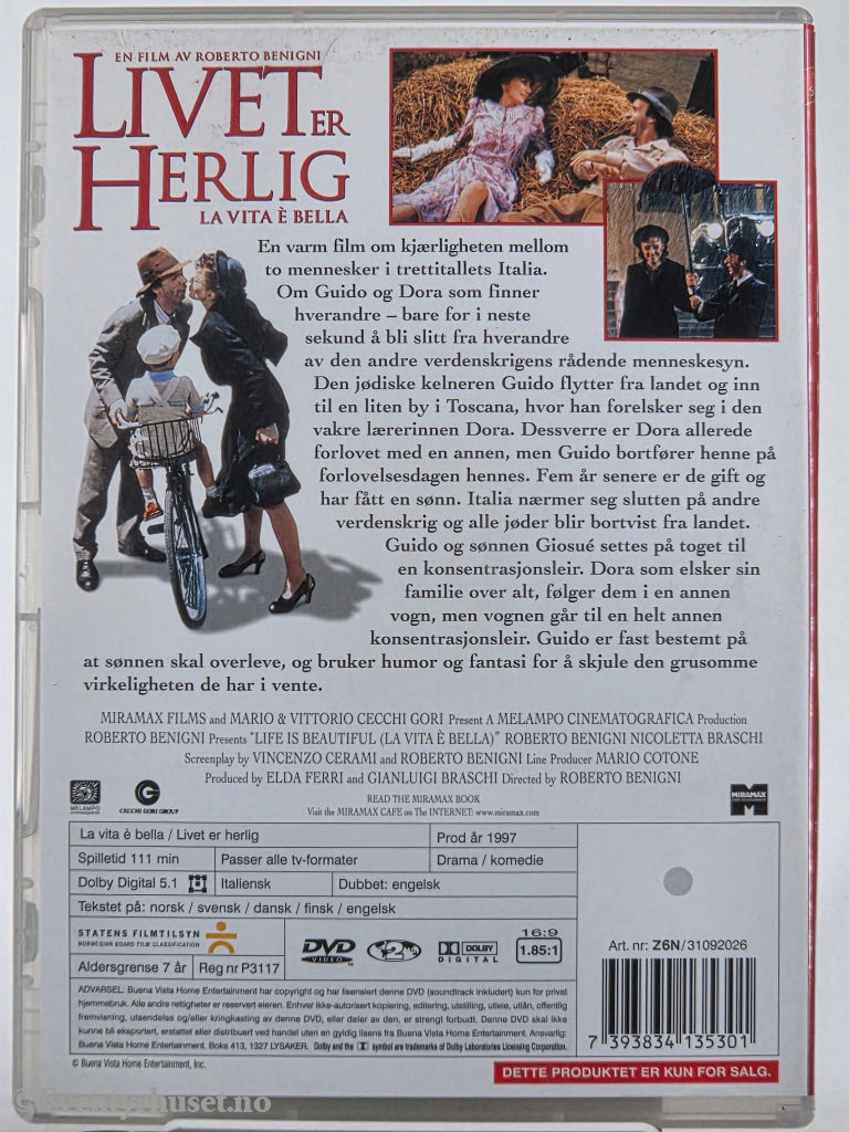 Livet er herlig (La vita è bella) (1997). DVD. Universal Pictures / CIC Video