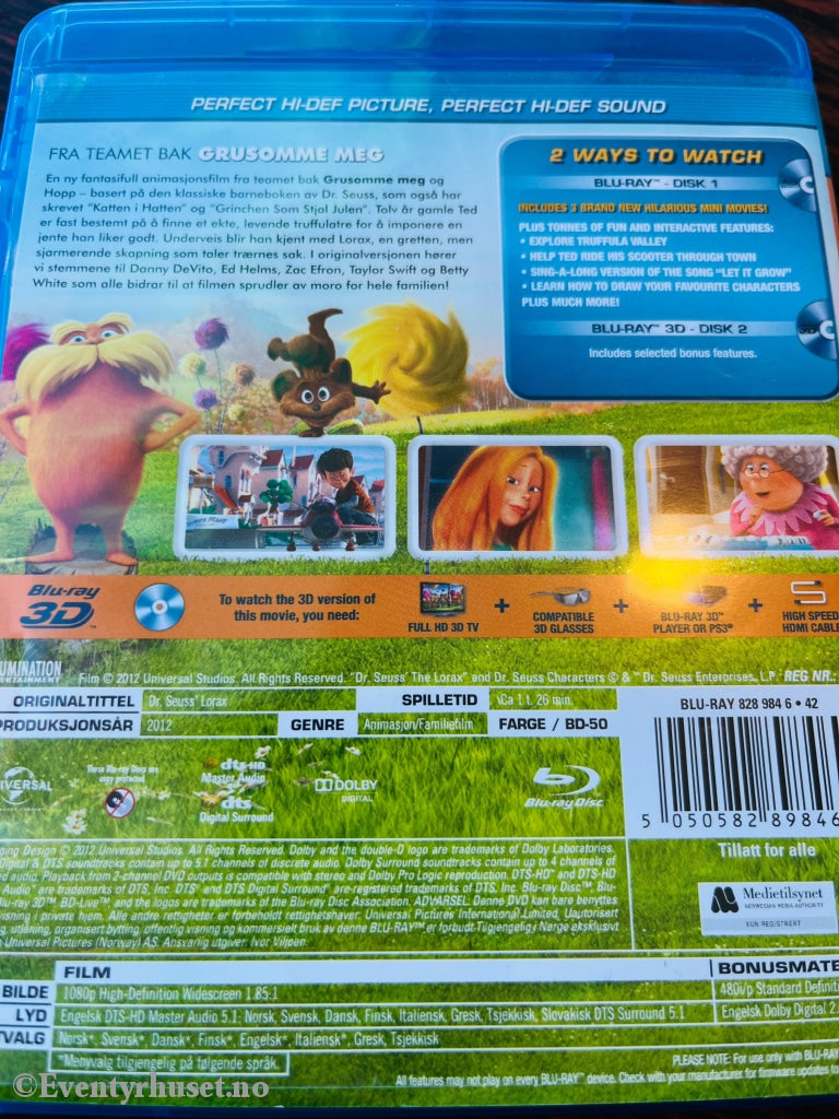 Lorax 3D - Skogens Vokter. Blu-Ray + Blu-Ray. Blu-Ray Disc