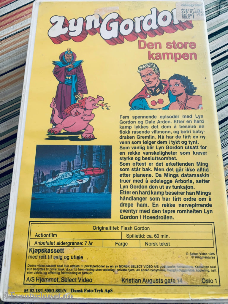 Lyn Gordon. Den Store Kampen. 1985. Vhs Big Box. Fuktskadet Innstikk. Box