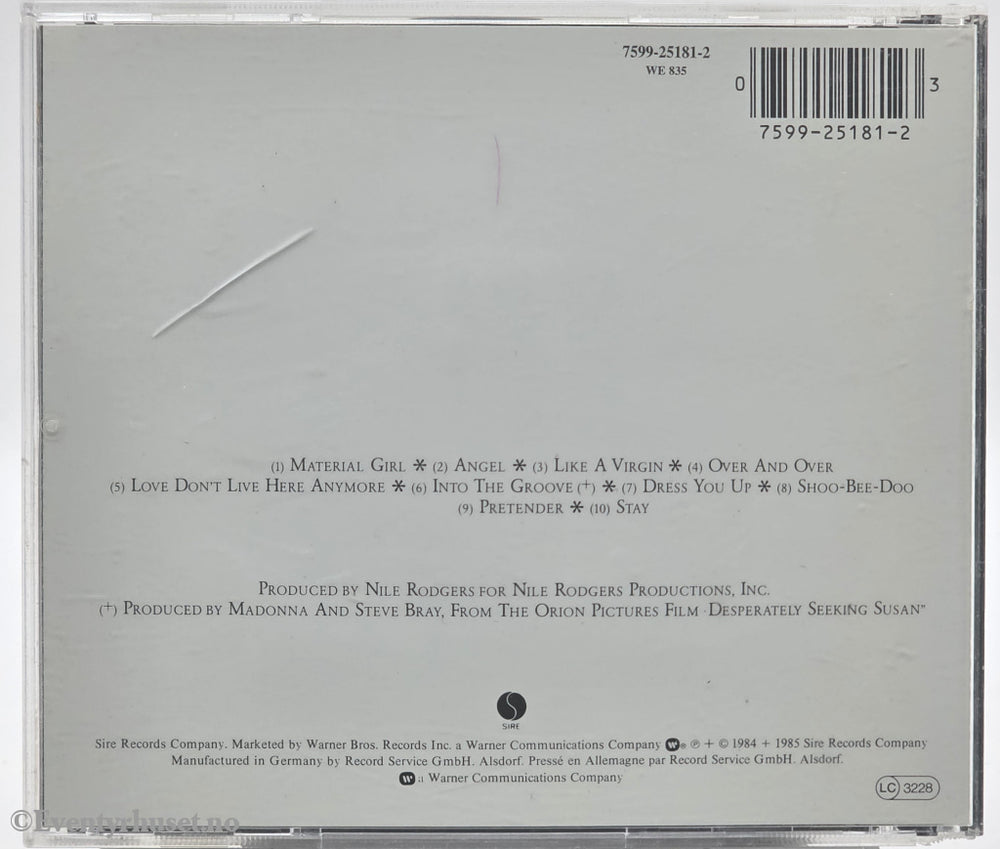 Madonna. 1984. Like A Virgin. CD.