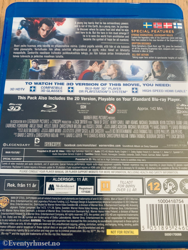 Man of Steel 3D (2013). Blu-Ray.