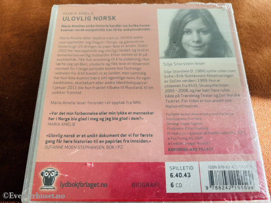 Maria Amelie Ulovlig Norsk. Lydbok på CD. Ny i plast!