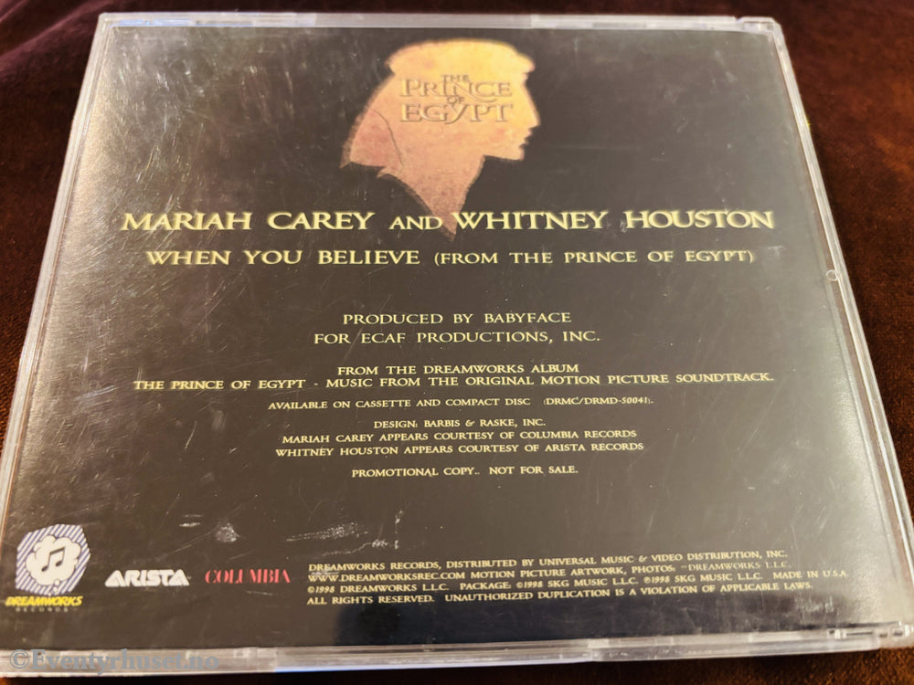 Mariah Carey & Whitney Houston - When You Believe (From The Prince of Egypt). 1998. CD.
