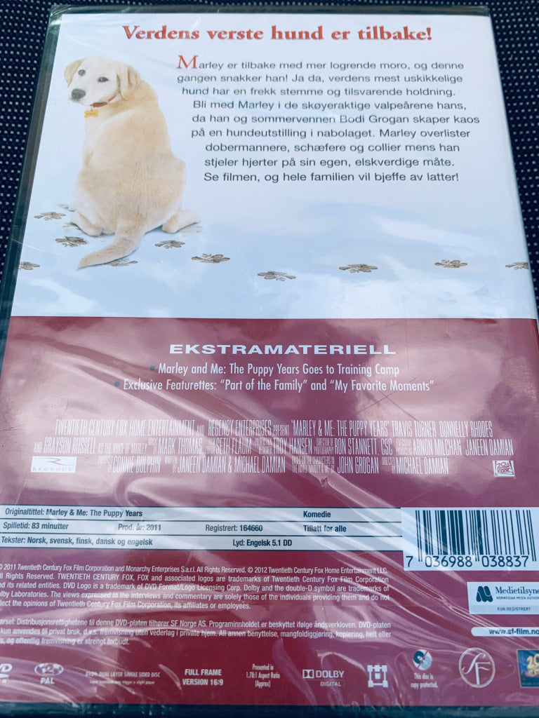 Marley & Me: Valpene. DVD. Ny i plast!