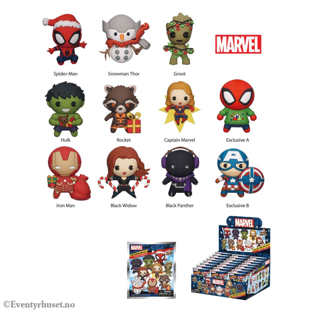 Marvel 3D PVC Bag Clips Marvel Christmas Series 1 Display (24) Fashion & Accessories