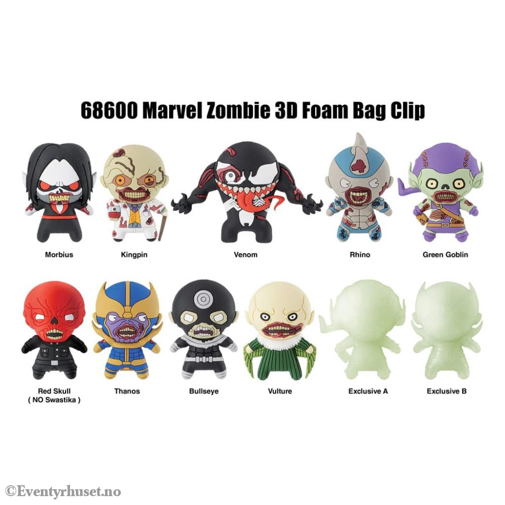 Marvel 3D PVC Bag Clips Series 1 Zombies Display (24) Fashion & Accessories