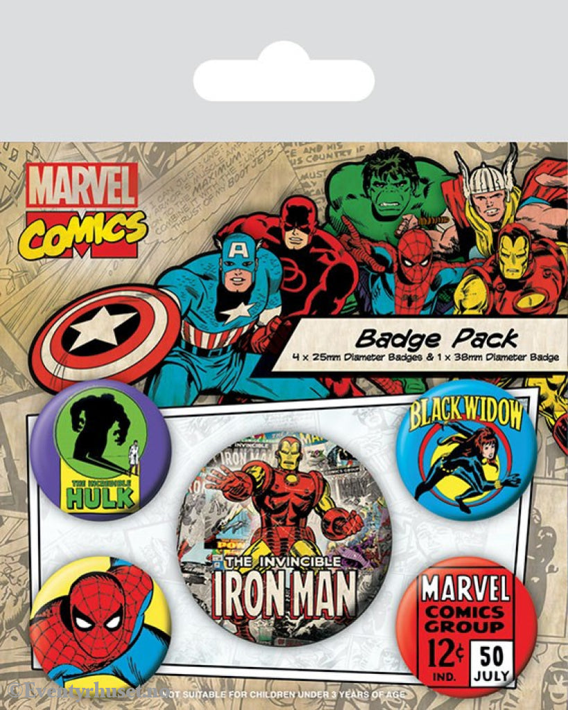 Marvel Comics Pin-Back Buttons 5-Pack Iron Man Fashion & Accessories