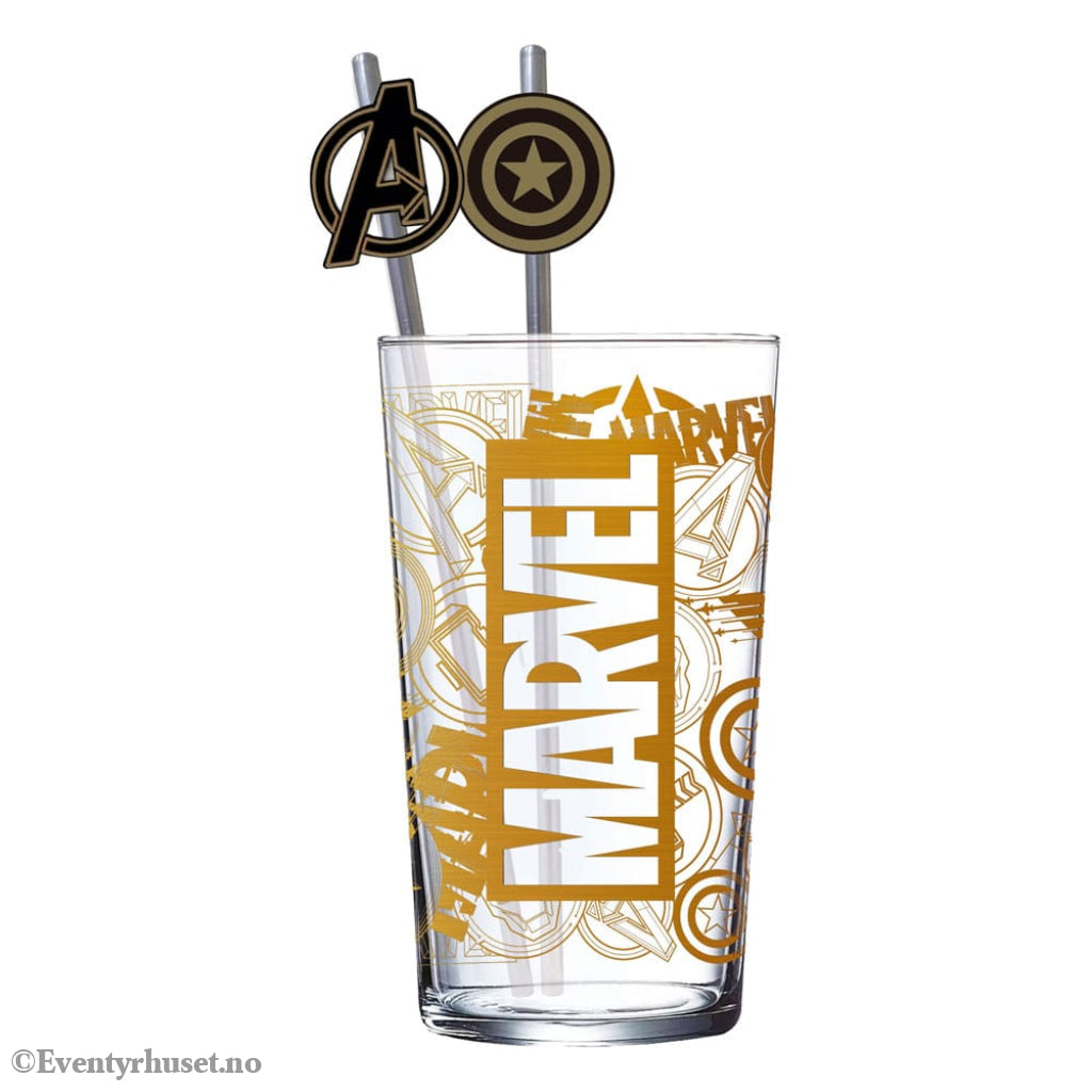 Marvel Glass Tumbler with Straws Logo & Avengers 485 ml Manga & Anime