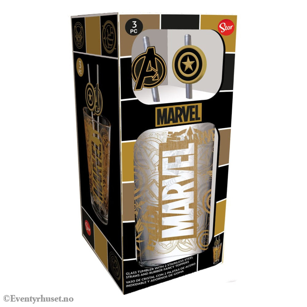 Marvel Glass Tumbler with Straws Logo & Avengers 485 ml Manga & Anime