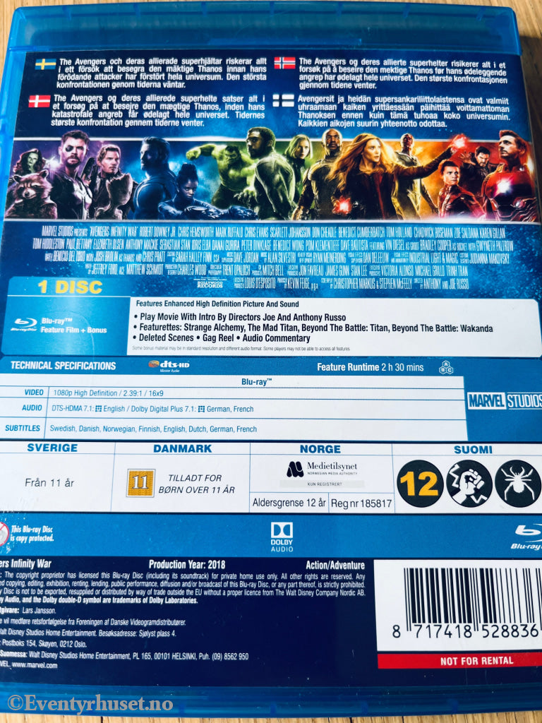 Marvel´s Avengers Infinity Wars. Blu - Ray. Blu - Ray Disc