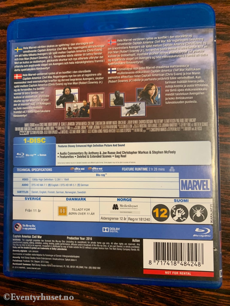 Marvel´s Captain America - Civil War. Blu-Ray. Blu-Ray Disc