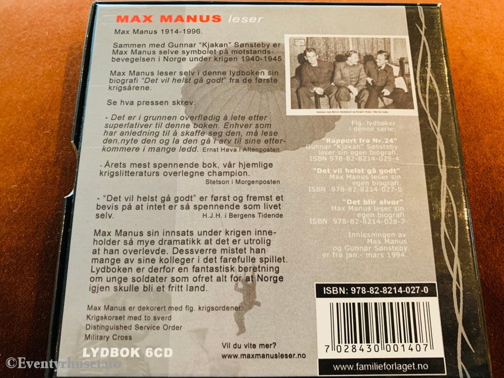 Max Manus Leser - Det Vil Helst Gå Godt. Lydbok På 6 Cd.