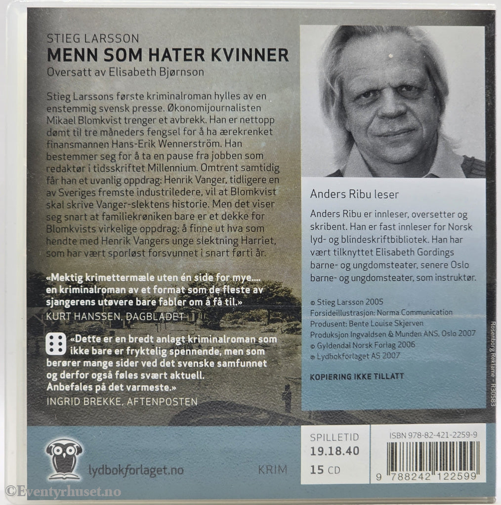 Menn som hater kvinner – Stieg Larsson . Lydbok på CD.