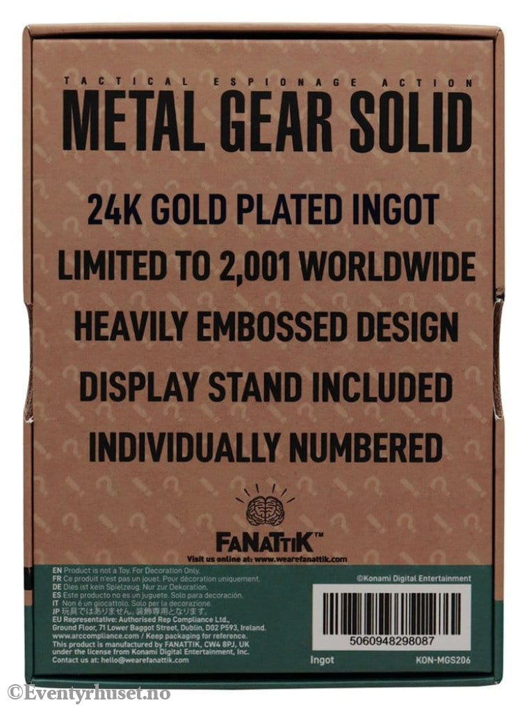 Metal Gear Solid 2 Ingot Raiden 24k Gold Plated Limited Edition Collectibles