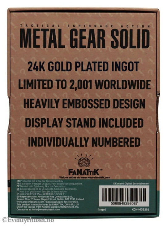 Metal Gear Solid 2 Ingot Raiden 24k Gold Plated Limited Edition Collectibles