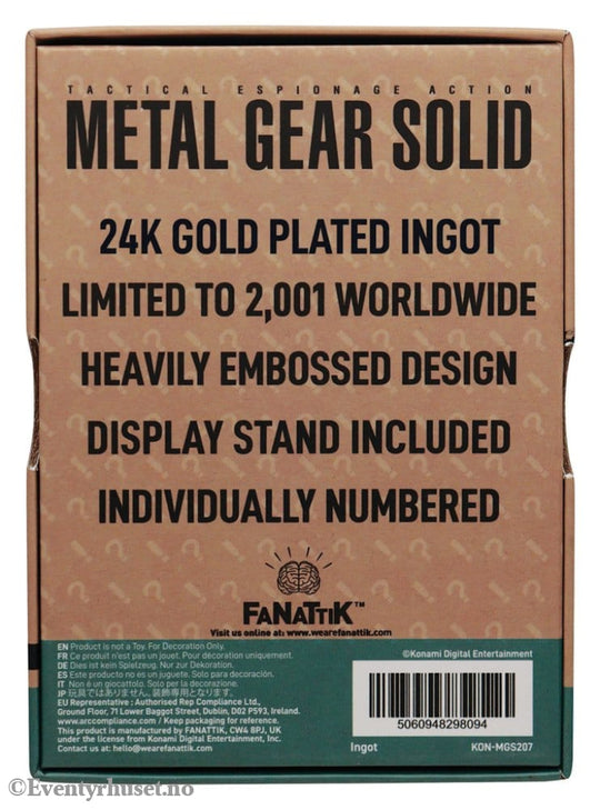 Metal Gear Solid 2 Ingot Snake 24k Gold Plated Limited Edition Collectibles
