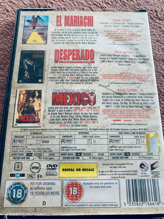 Mexico Collection: El Mariachi / Desperado / Once Upon a Time in Mexico (1992–2003). DVD.