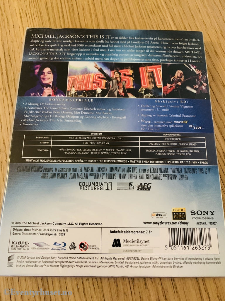 Michael Jacksons This Is It. Blu Ray Ny I Plast! Blu-Ray Disc