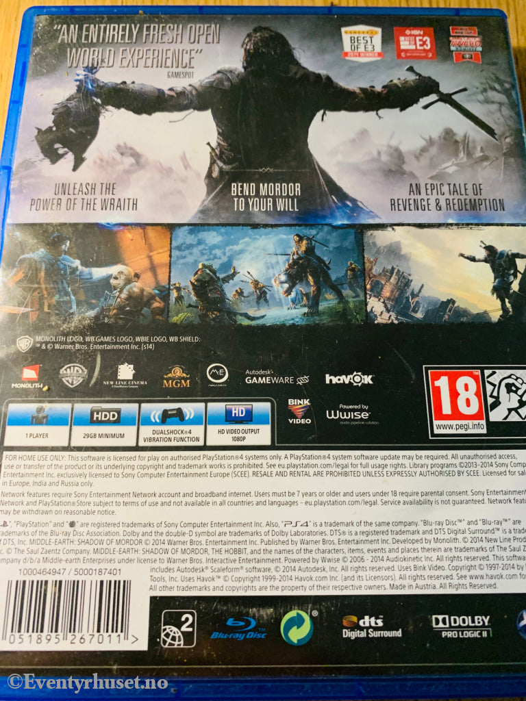 Middle-Earth: Shadow Of Mordor. Ps4. Ps4