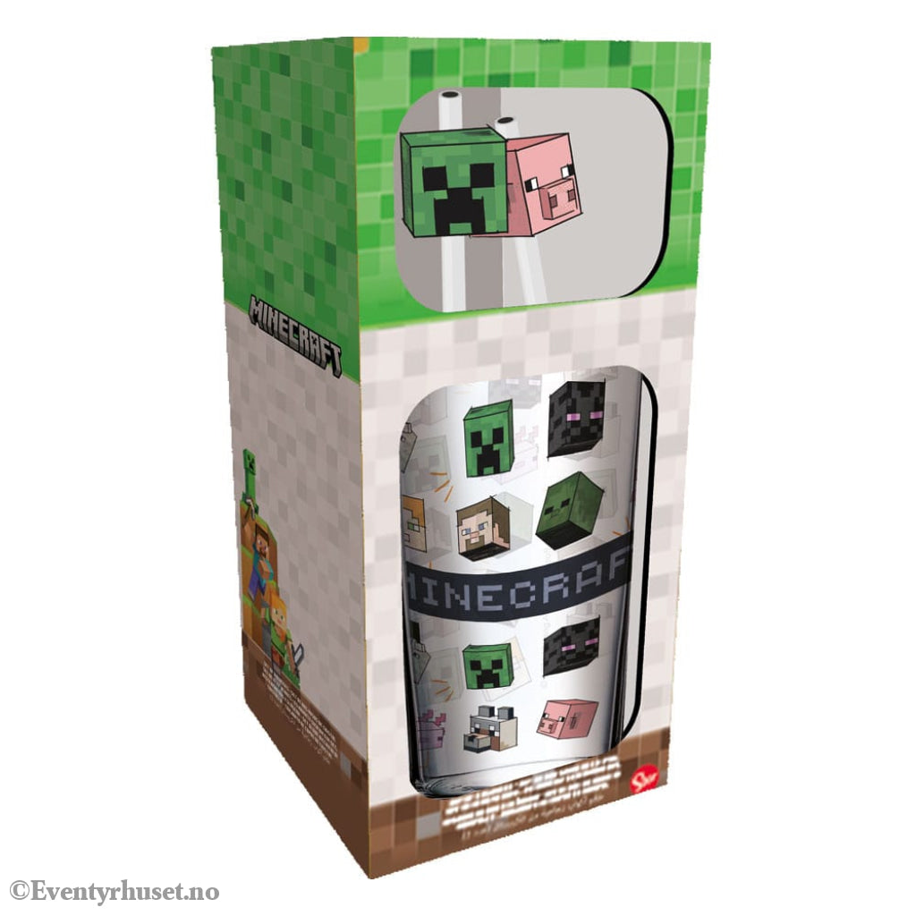 Minecraft Glass Tumbler with Straws Characters 485 ml Home & Gifts