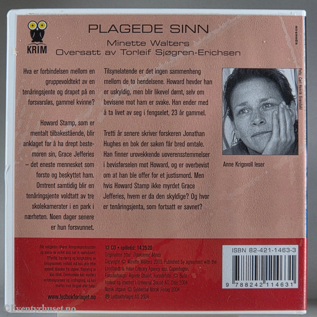 Minette Walters 1997 Plagede sinn. Lydbok på CD.