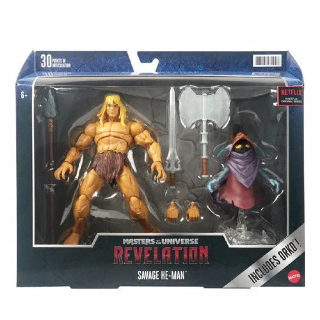 MOTU MATTEL Masters of the Universe Masterverse Revelation Savage He-Man with Orko – Actionfigur. Ny og uåpnet!